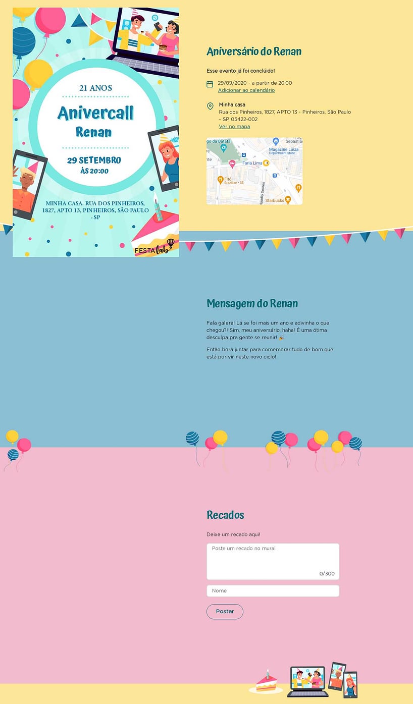 Convite online de aniversário - anivercall| FestaLab