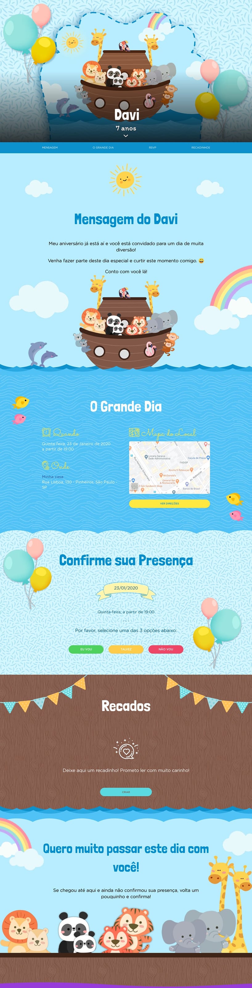 Convite online de aniversário - Arca de Noé Azul| FestaLab