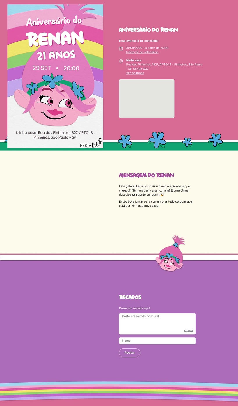 Convite online de aniversário - Arco-iris da Poppy| FestaLab