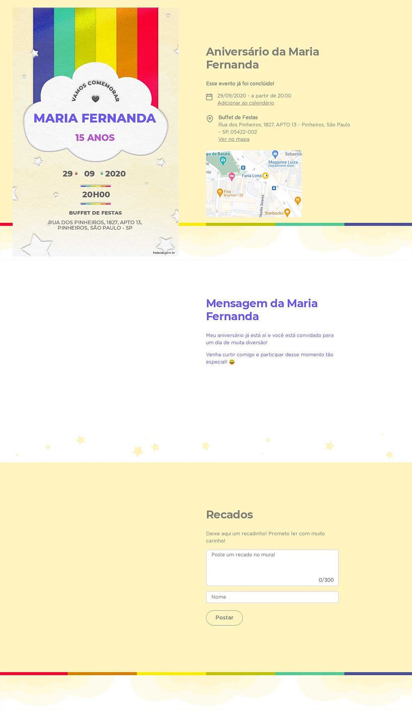 Convite online de aniversário - Arco Iris amarelo| FestaLab