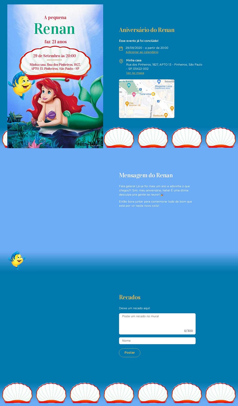 Convite online de aniversário - Ariel Claro| FestaLab