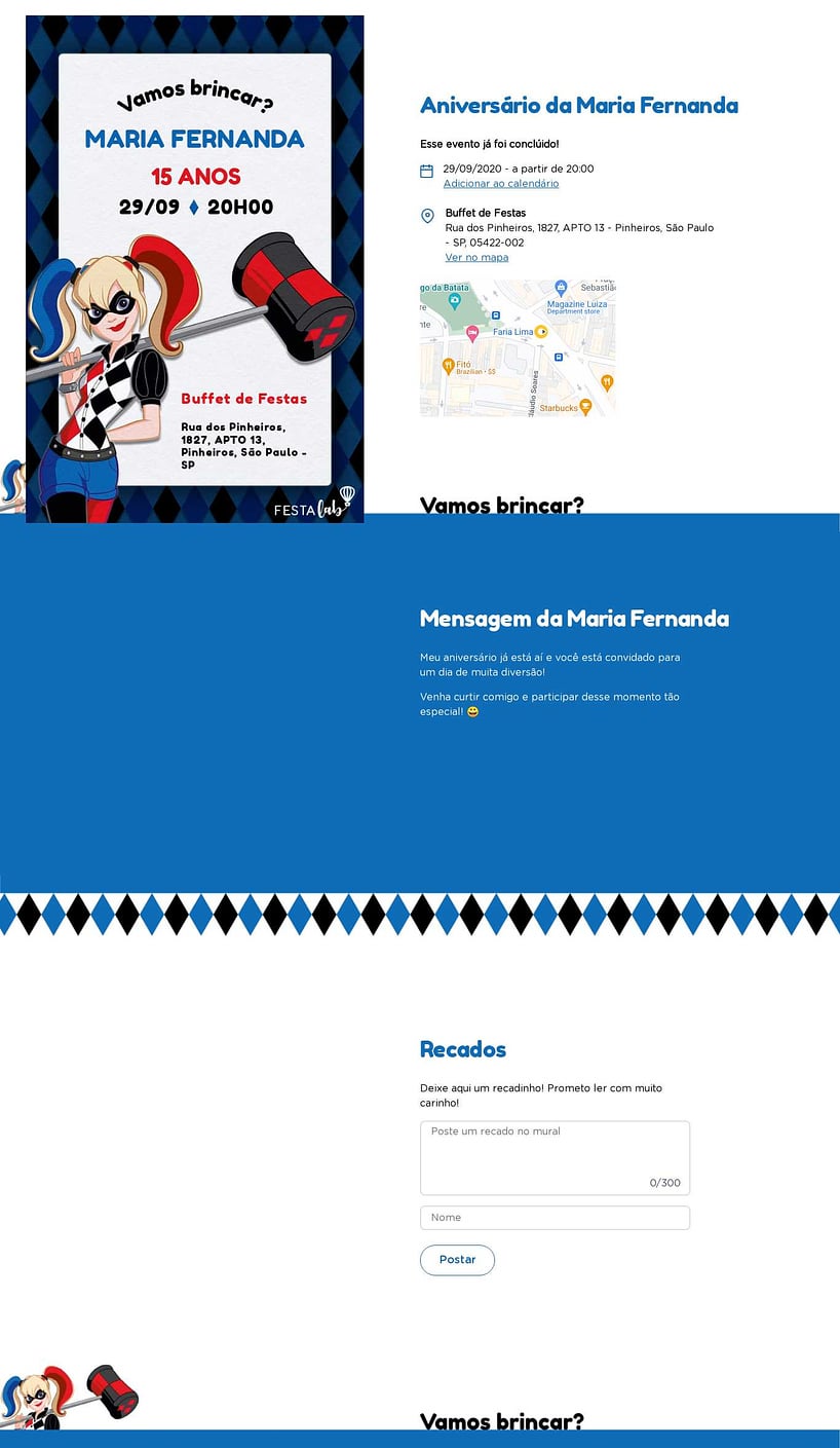Convite online de aniversário - Arlequina Azul| FestaLab