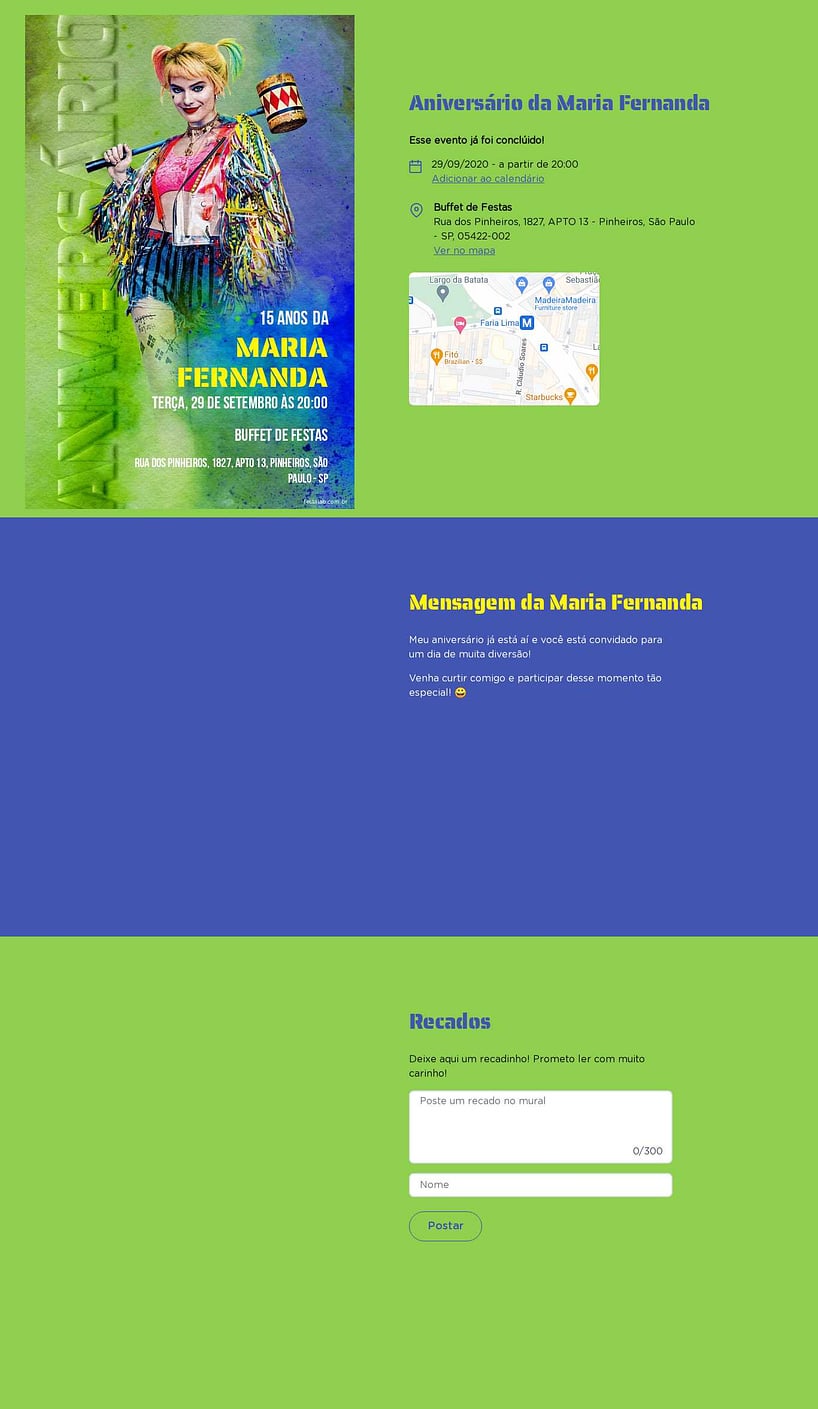 Convite online de aniversário - Arlequina verde e azul| FestaLab