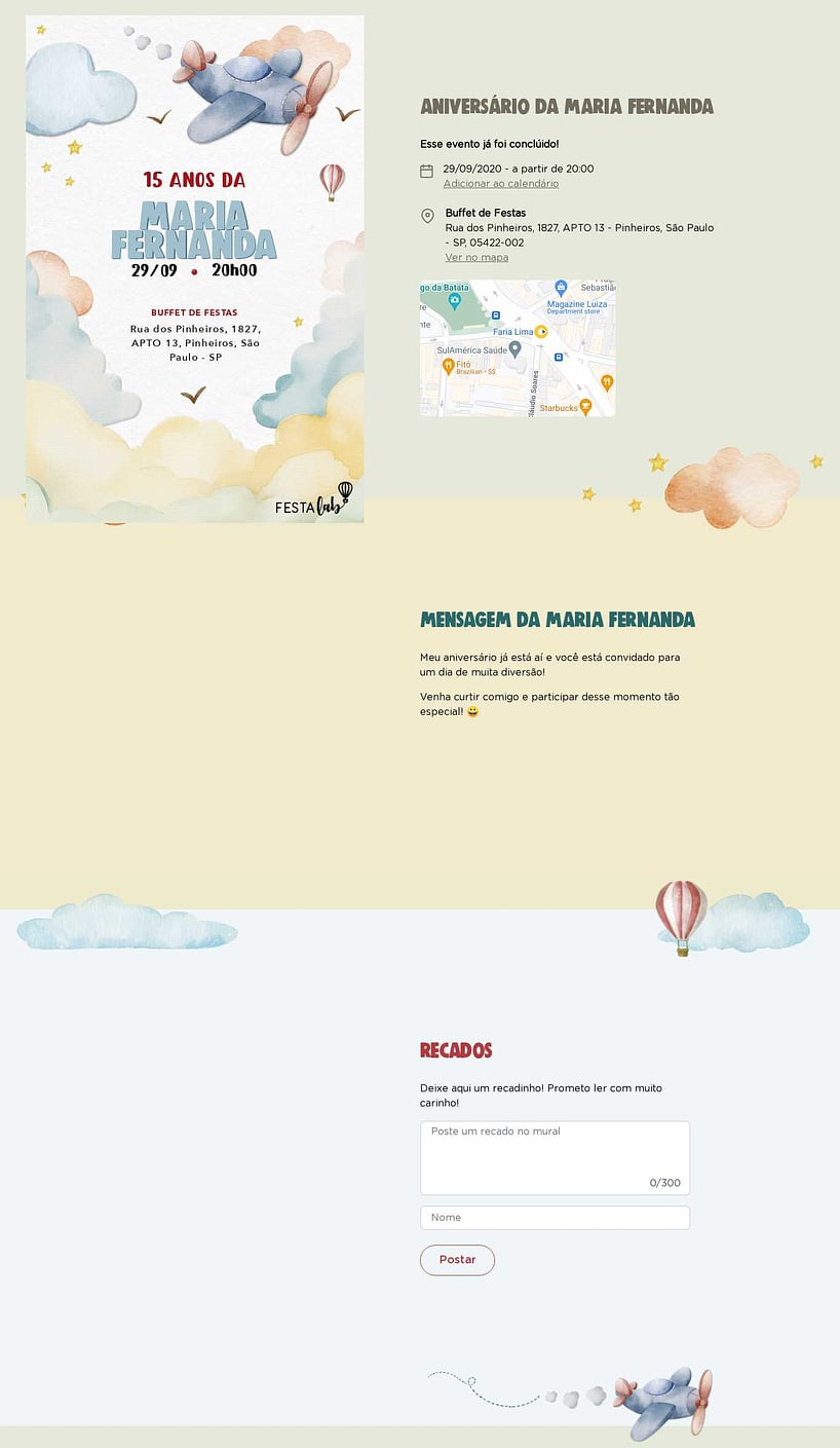 Convite online de aniversário - Aviãozinho aquarela delicado| FestaLab
