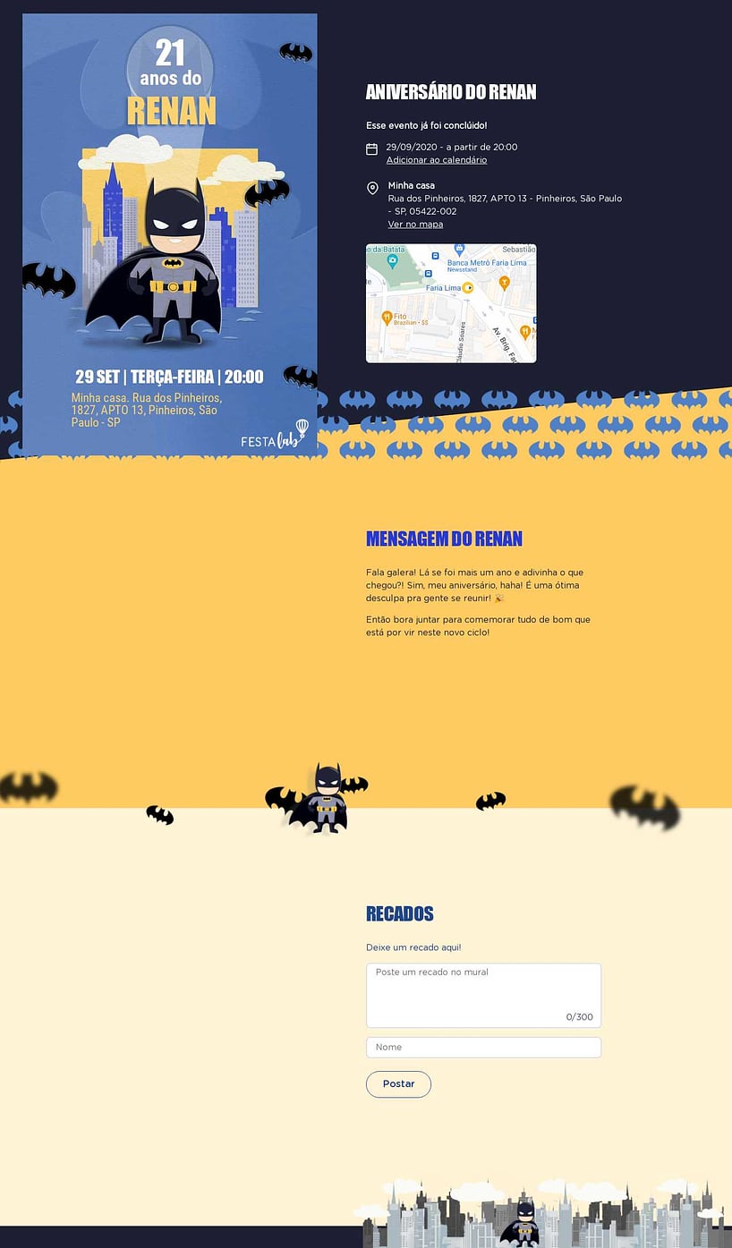 Convite online de aniversário - Baby Batman Cartoon| FestaLab