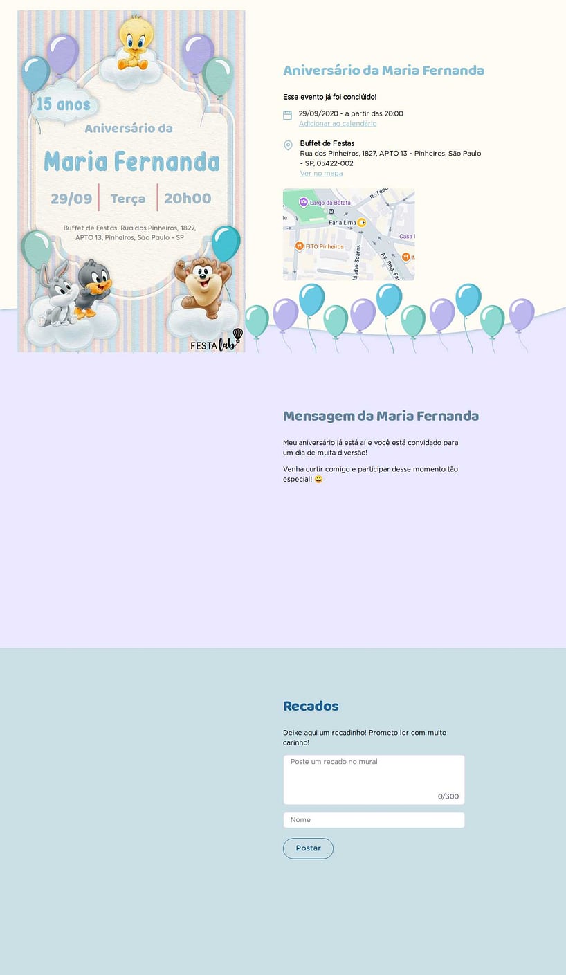 Convite online de aniversário - Baby Looney Tunes Listradinho de Azul| FestaLab