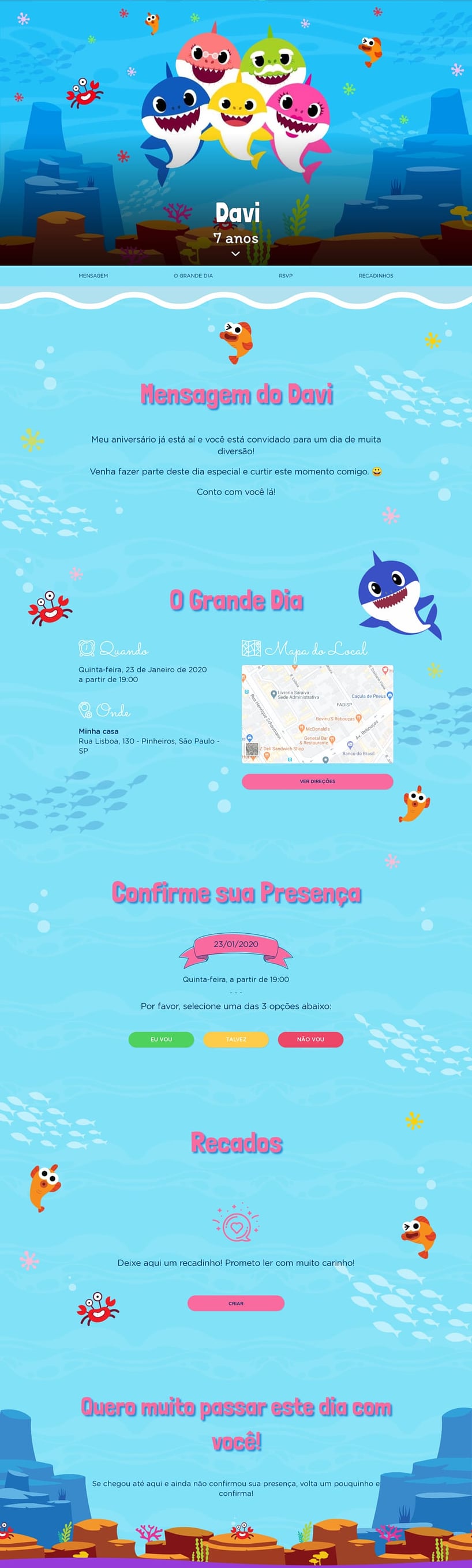 Convite online de aniversário - Baby Shark| FestaLab