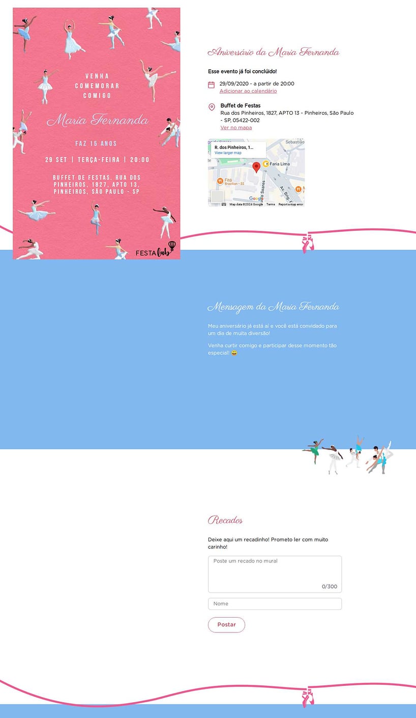 Convite online de aniversário - Noite de Tutus e Sapatilhas: Rosa| FestaLab