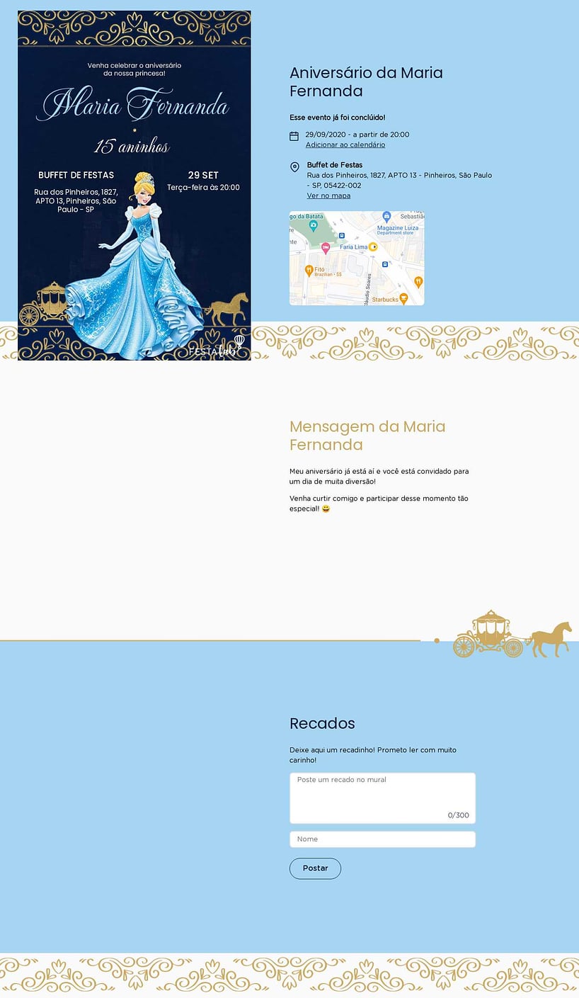 Convite online de aniversário - Baile da Cinderela Escuro| FestaLab