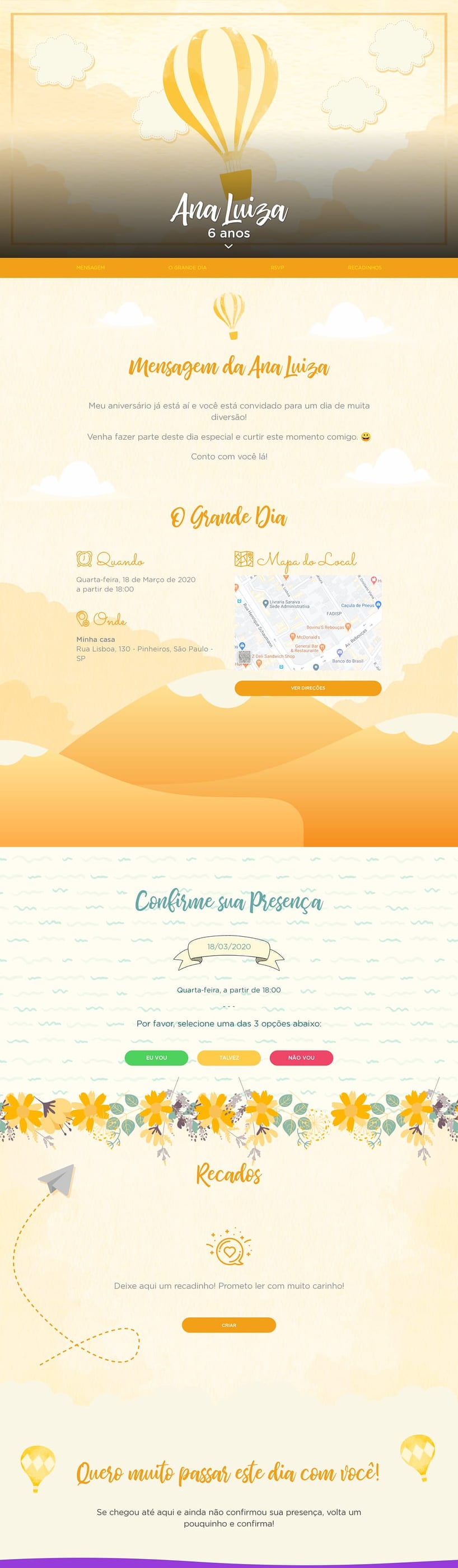 Convite online de aniversário - Balão Amarelo| FestaLab