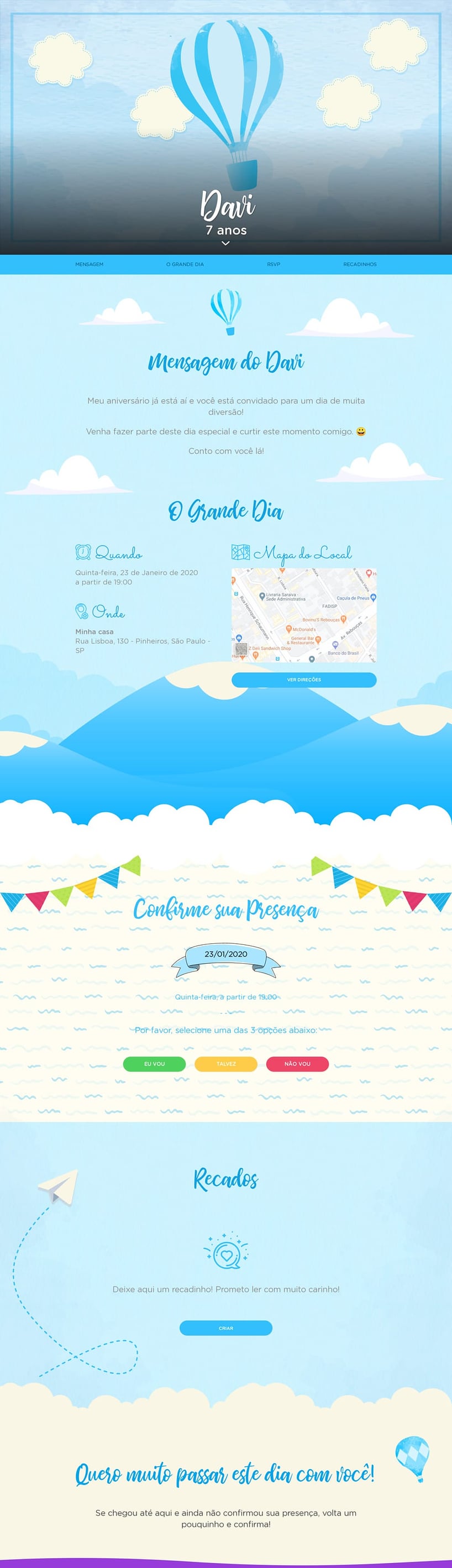 Convite online de aniversário - Balão Azul| FestaLab