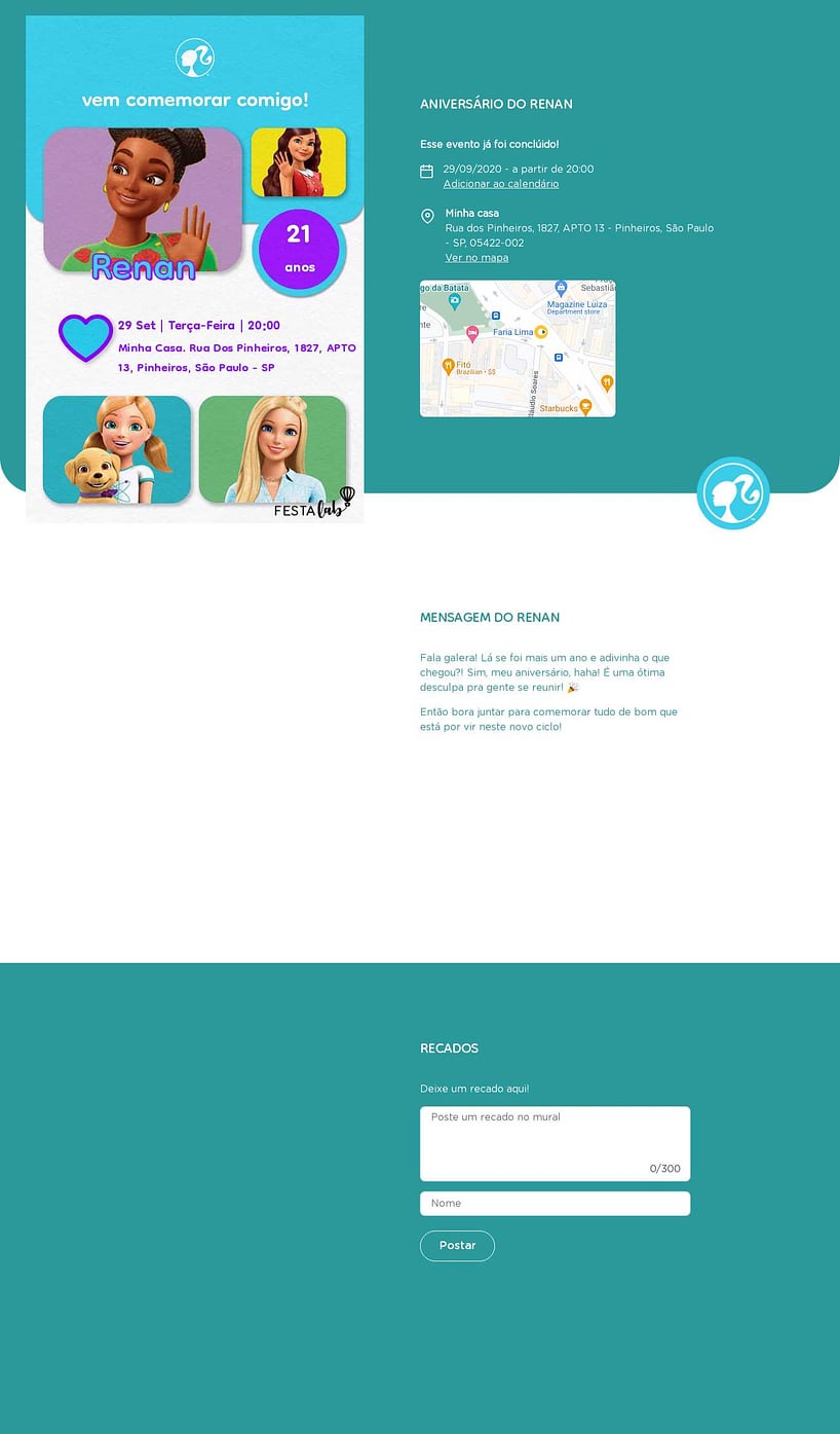 Convite online de aniversário - Barbie Azul| FestaLab