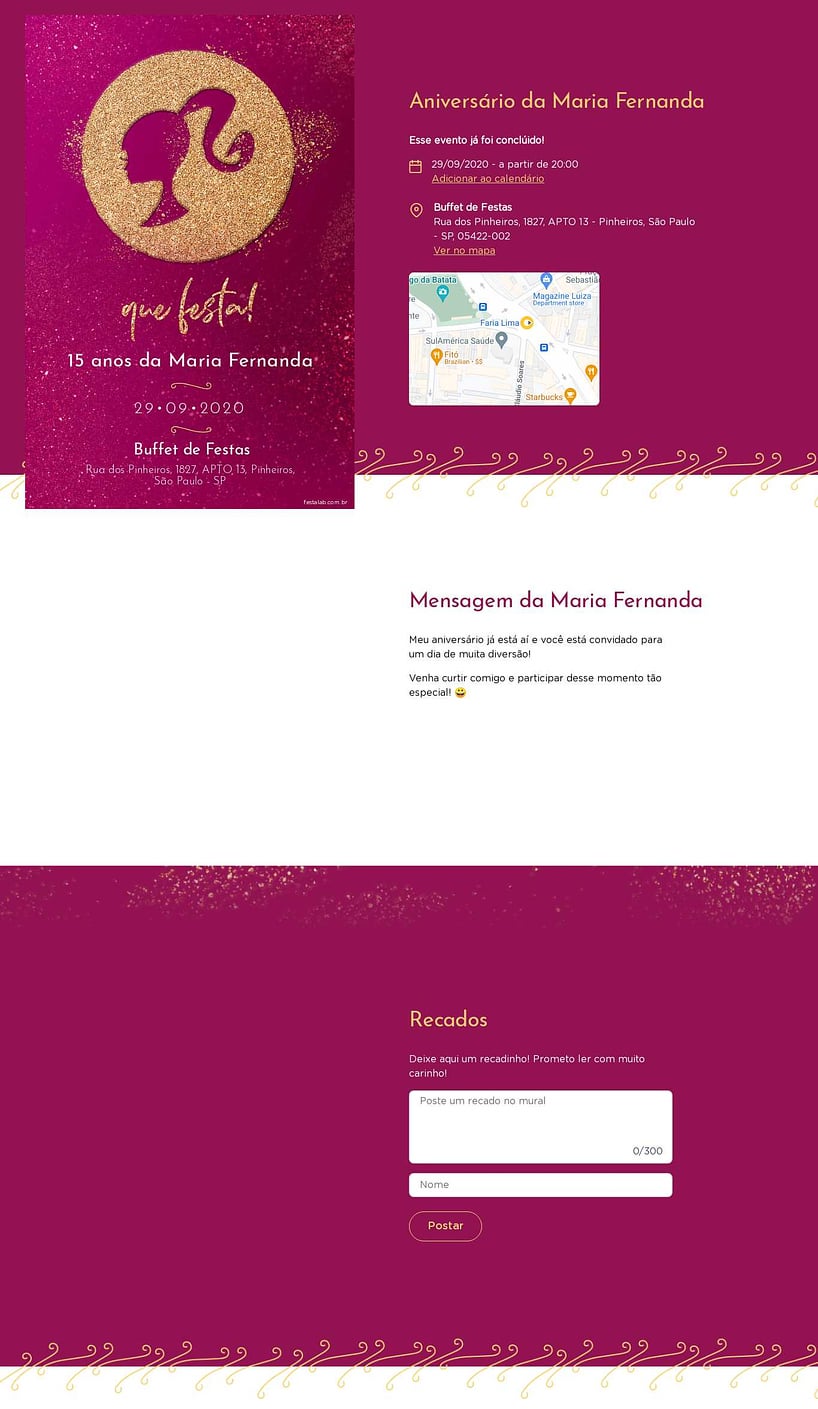 Convite online de aniversário - Barbie fundo rosa| FestaLab