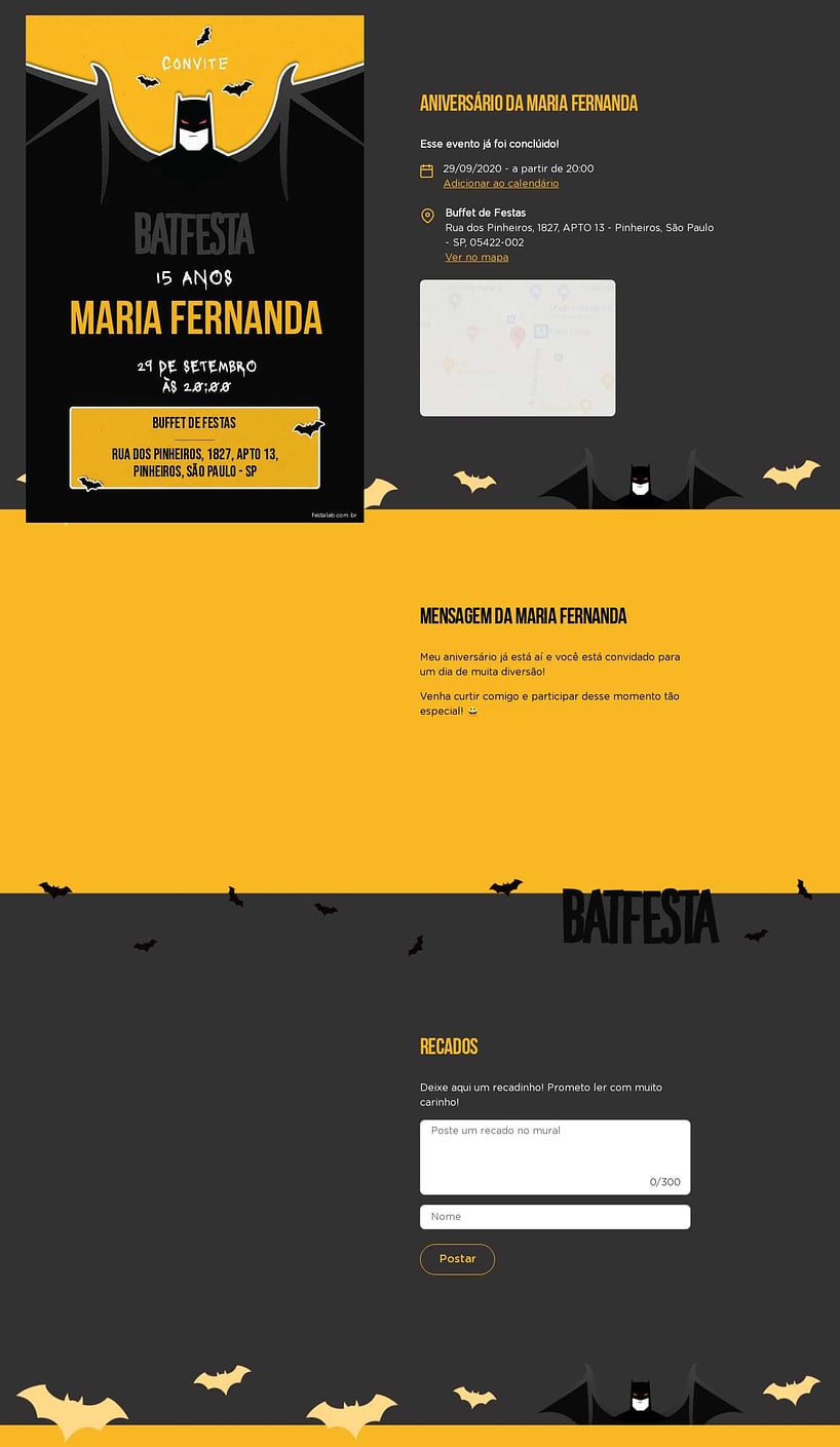 Convite online de aniversário - BatFesta| FestaLab