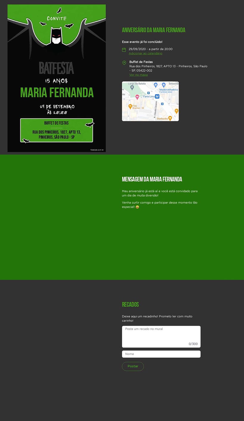 Convite online de aniversário - Batfesta Verde| FestaLab