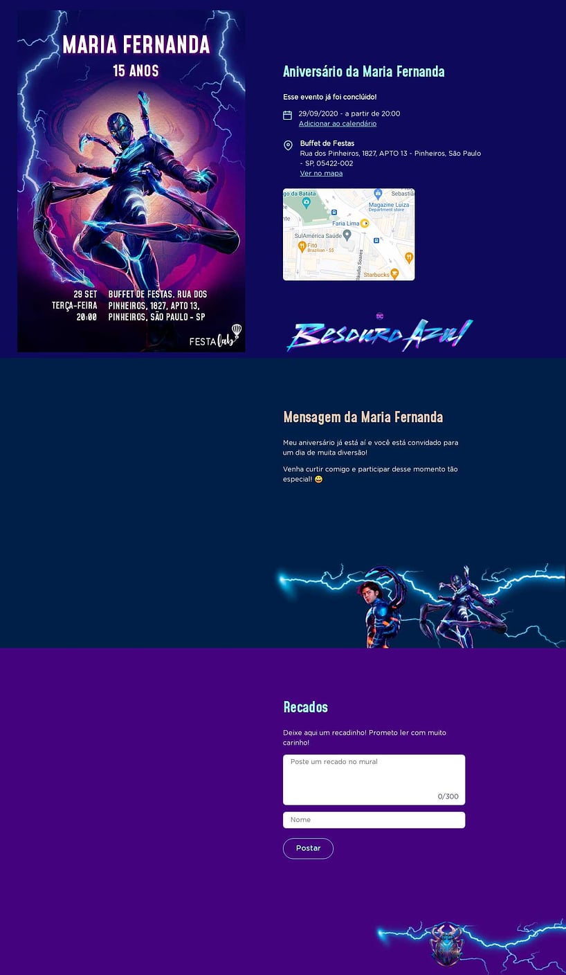 Convite online de aniversário - Besouro Azul| FestaLab