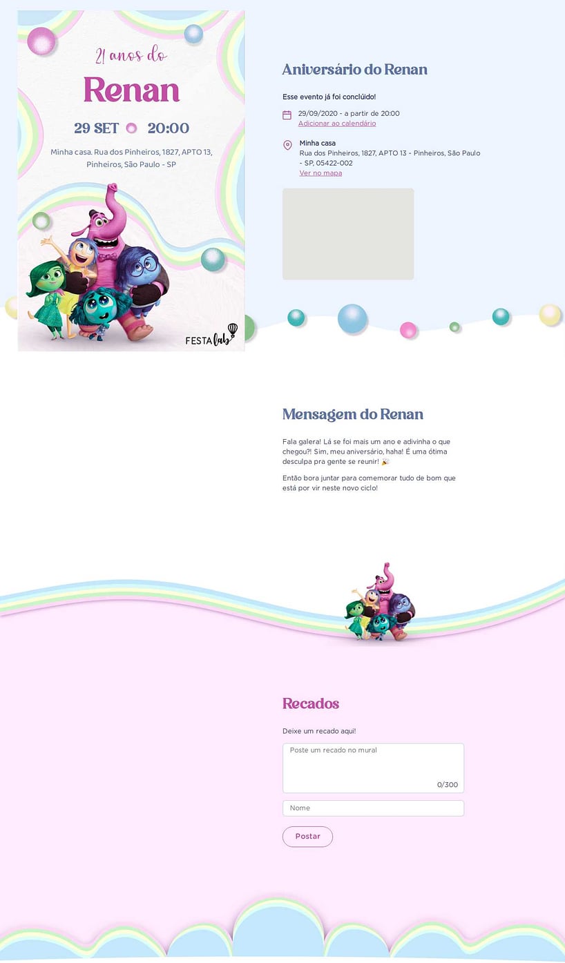 Convite online de aniversário - Bing Bong Divertidamente| FestaLab