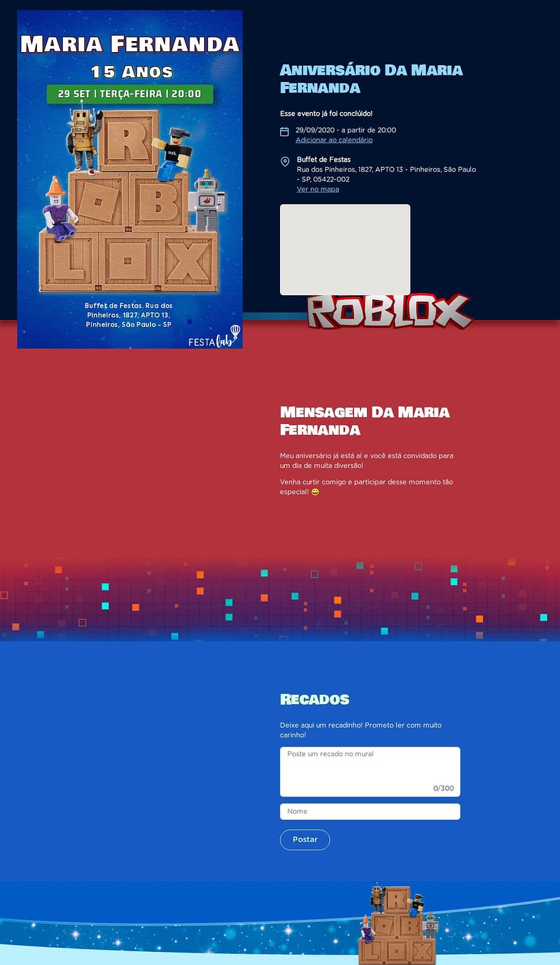 Convite online de aniversário - Bloco do Roblox Azul| FestaLab