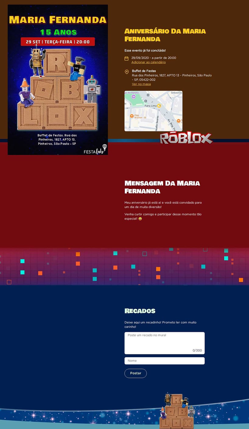 Vibe de Aniversario - Bloco do Roblox Preto