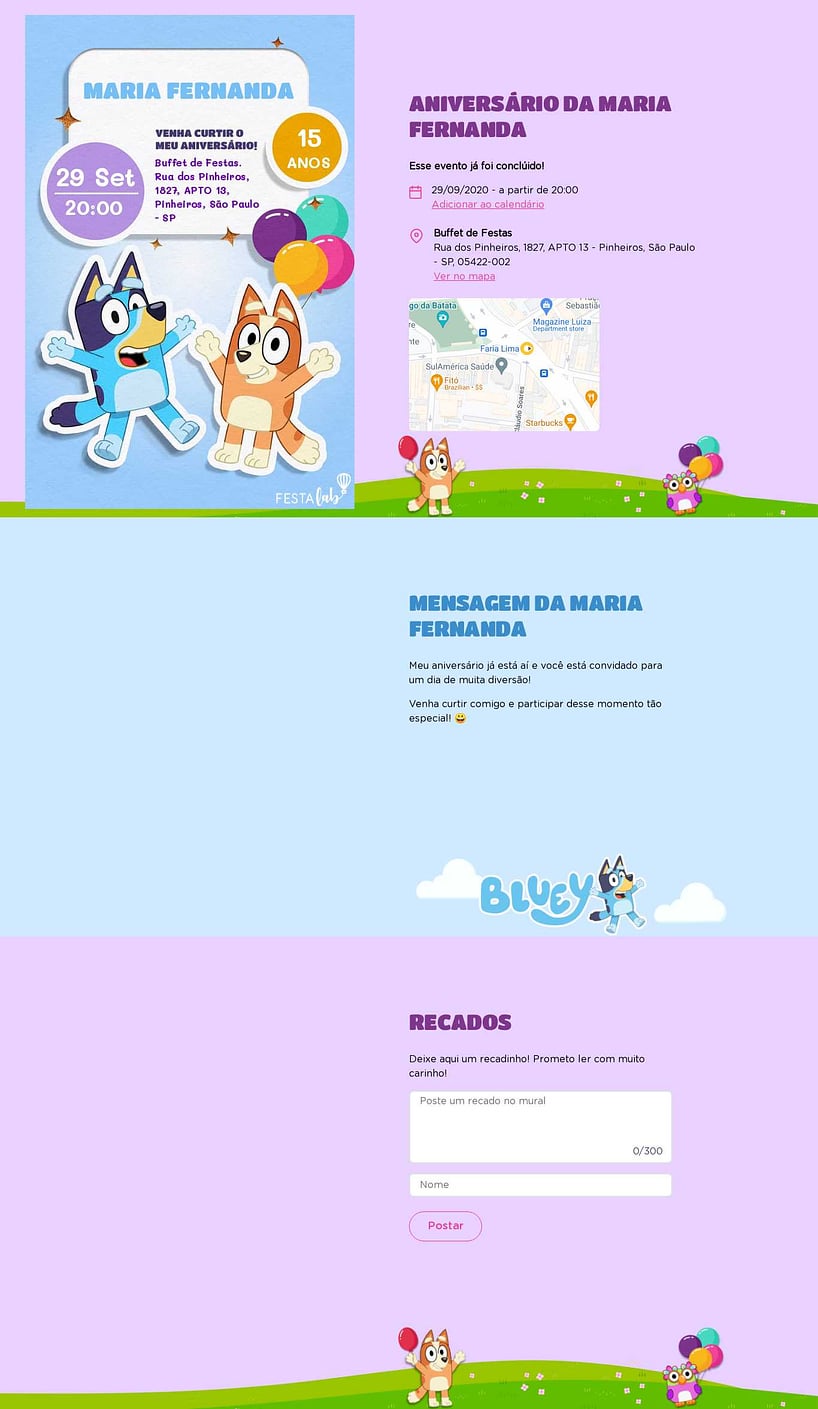 Convite online de aniversário - Bluey| FestaLab