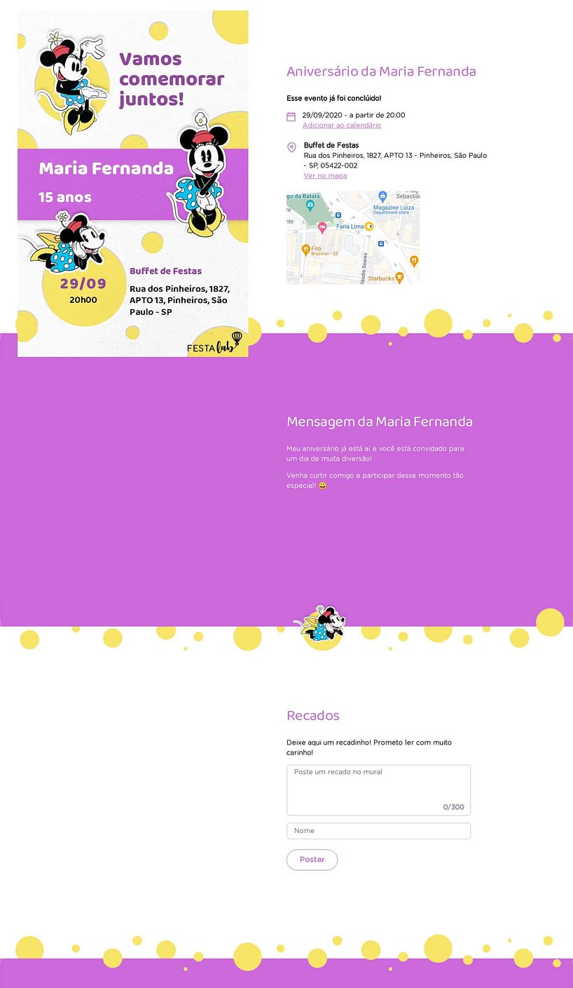 Convite online de aniversário - Bolinhas da Minnie Lilás| FestaLab
