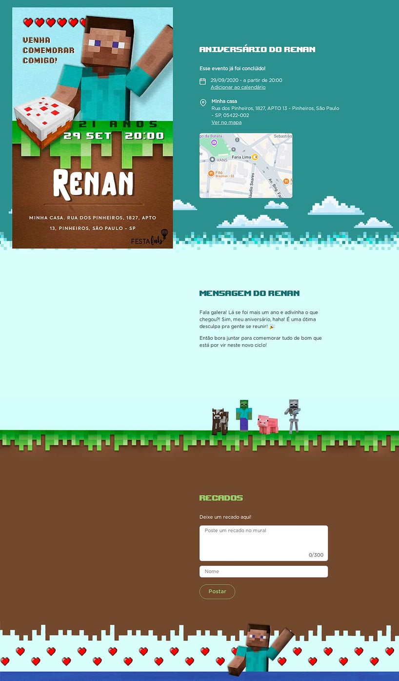 Convite online de aniversário - Bolo do Steve| FestaLab