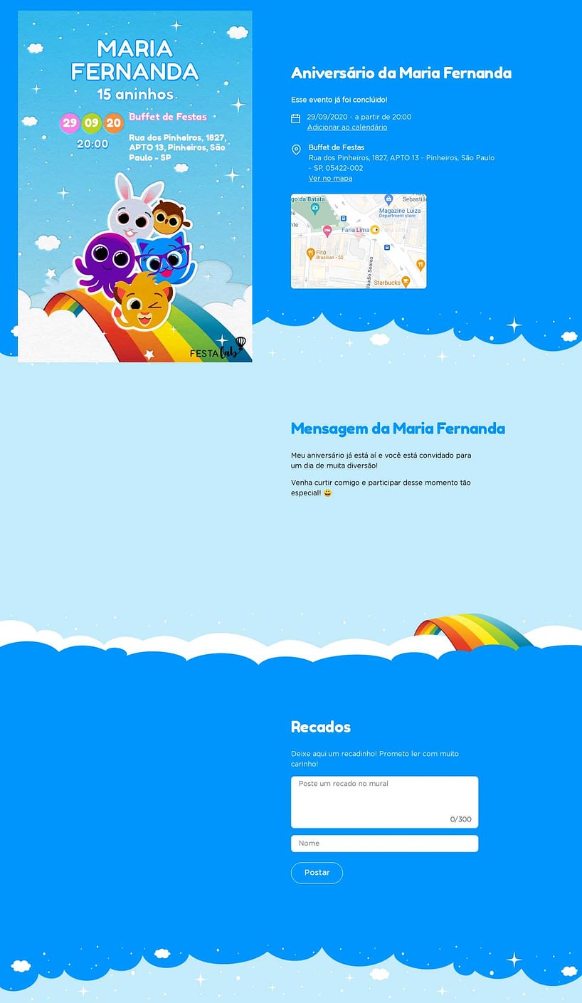 Convite online de aniversário - Bolofofos Arco iris| FestaLab