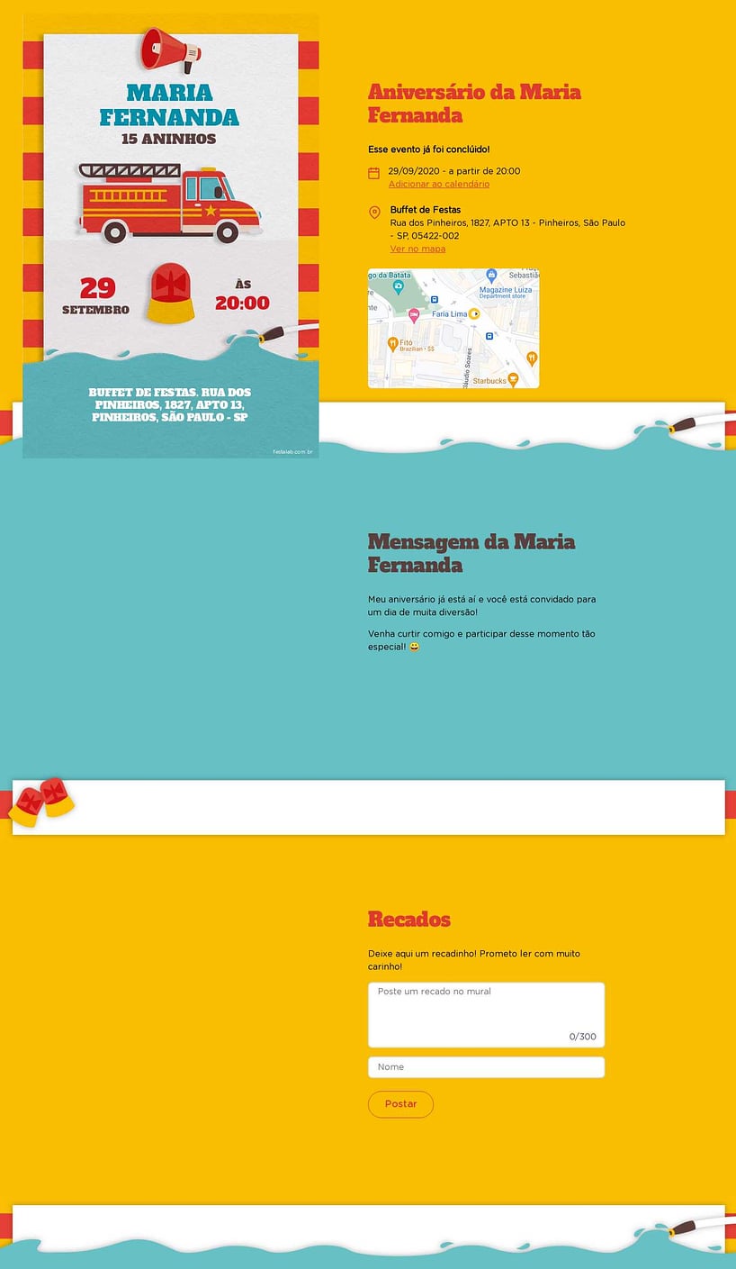 Convite online de aniversário - Bombeiro| FestaLab