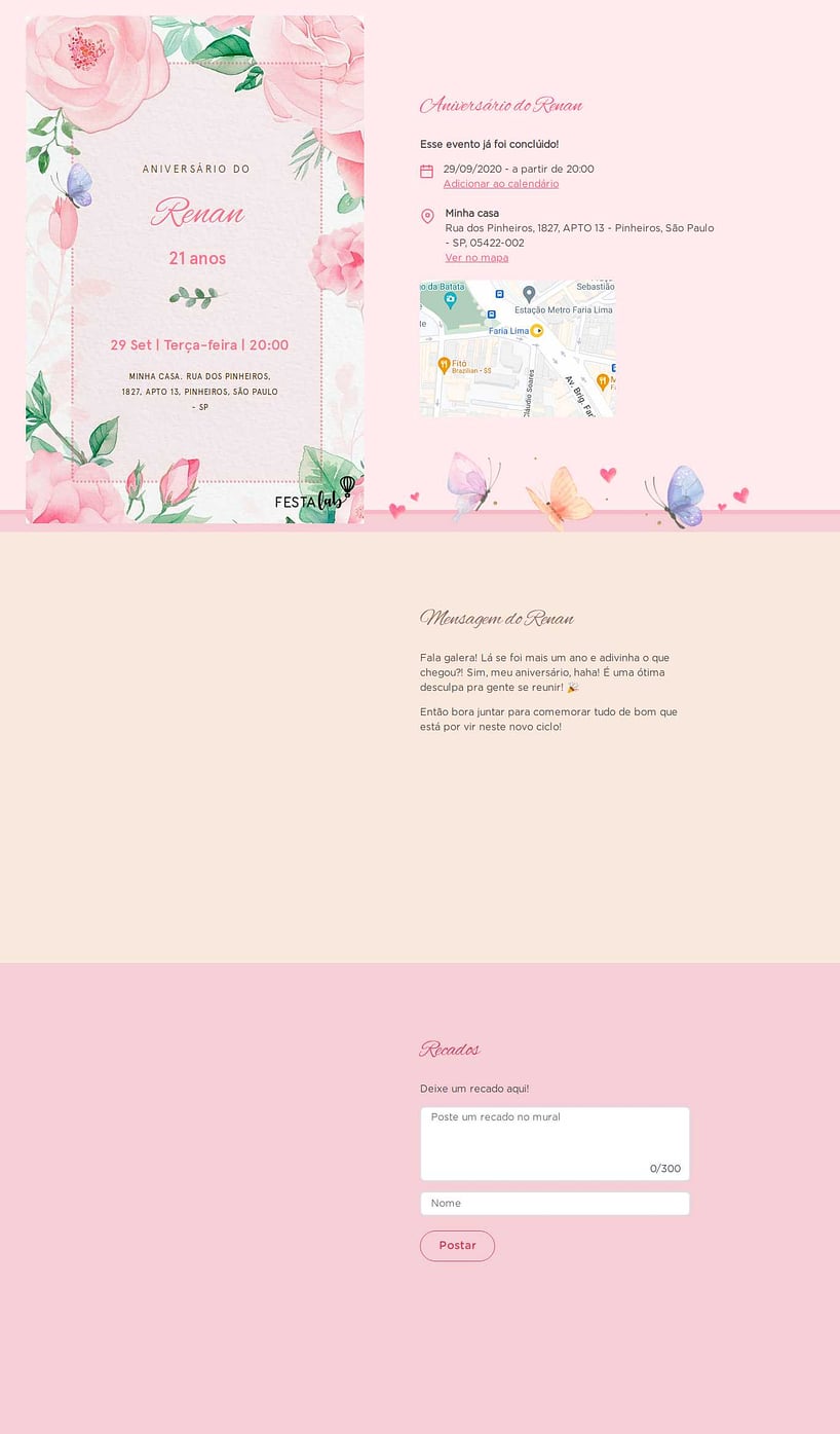 Convite online de aniversário - Bosque das borboletas| FestaLab