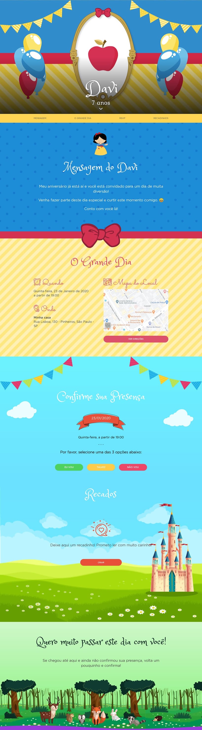 Convite online de aniversário - Branca de Neve| FestaLab