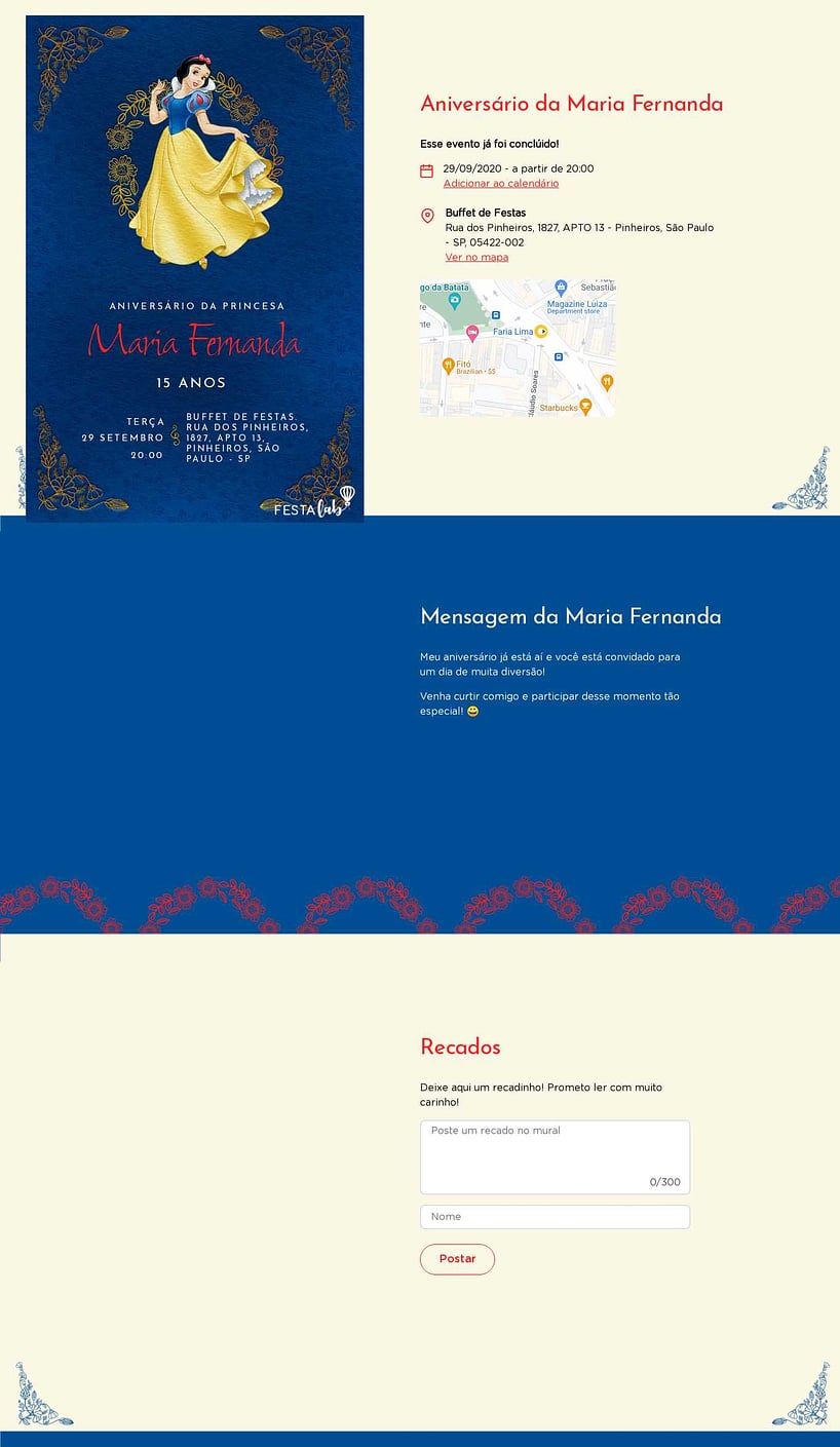 Convite online de aniversário - Branca de Neve - Azul| FestaLab