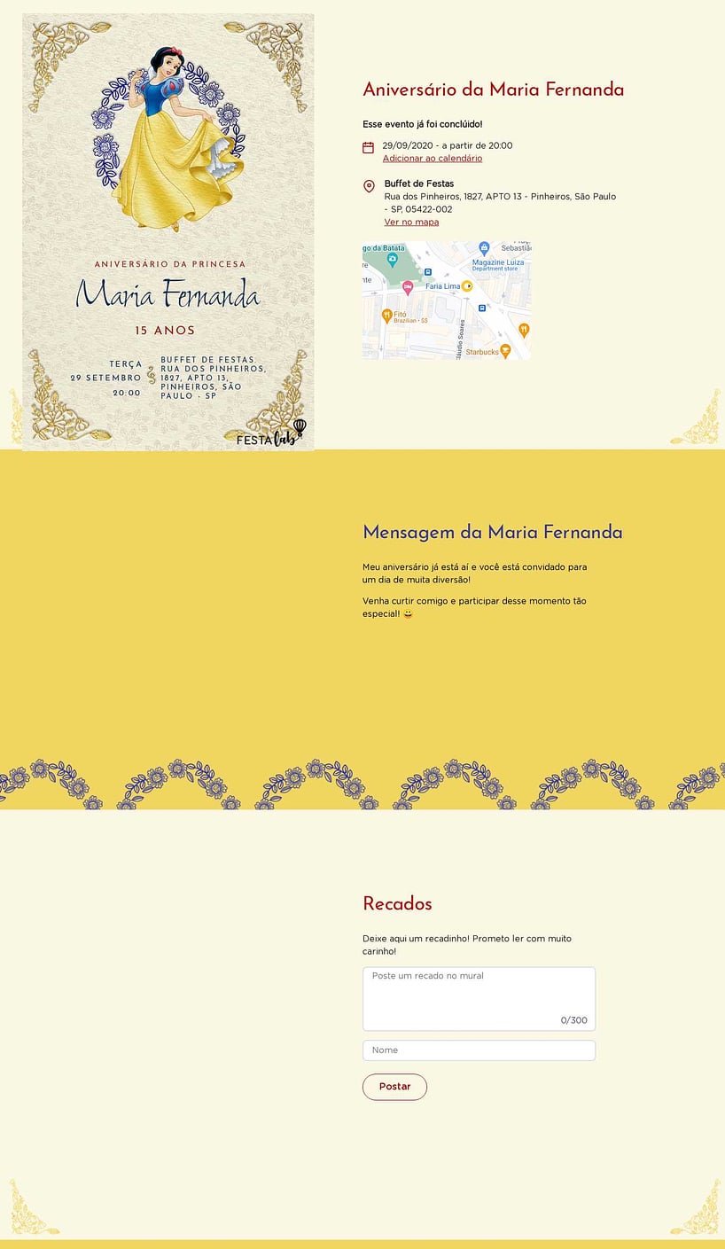 Convite online de aniversário - Branca de Neve - Creme| FestaLab