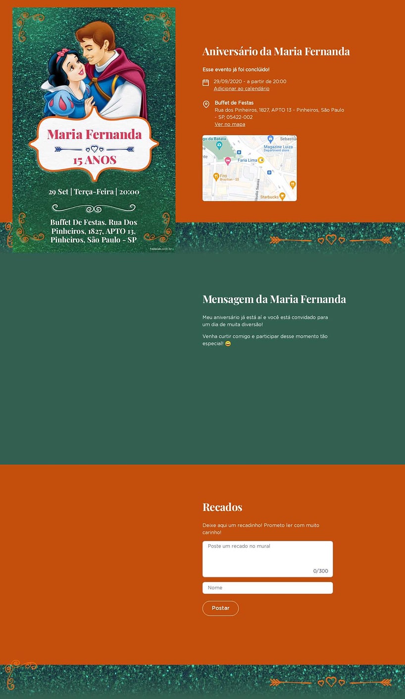 Convite online de aniversário - Branca de Neve - Verde| FestaLab