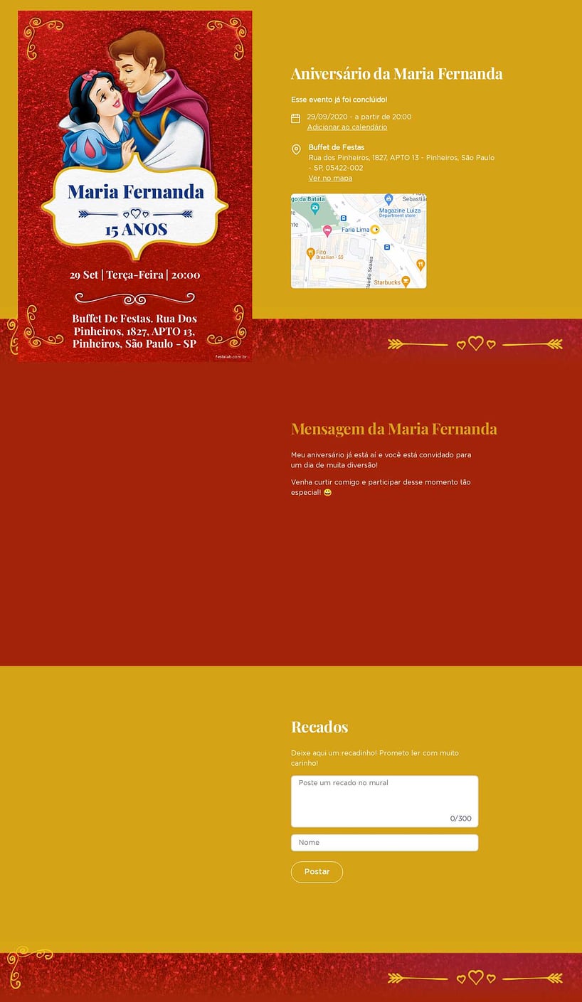 Convite online de aniversário - Branca de Neve - Vermelha| FestaLab