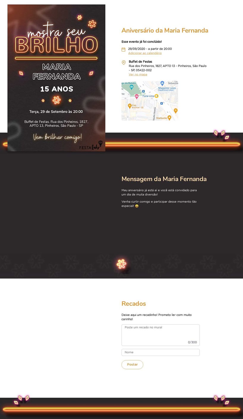 Convite online de aniversário - Brilho Laranja| FestaLab