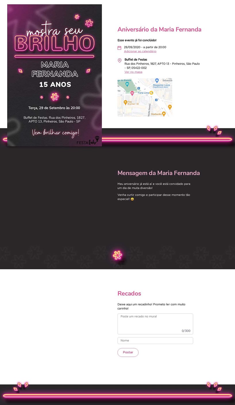 Convite online de aniversário - Brilho Rosa| FestaLab