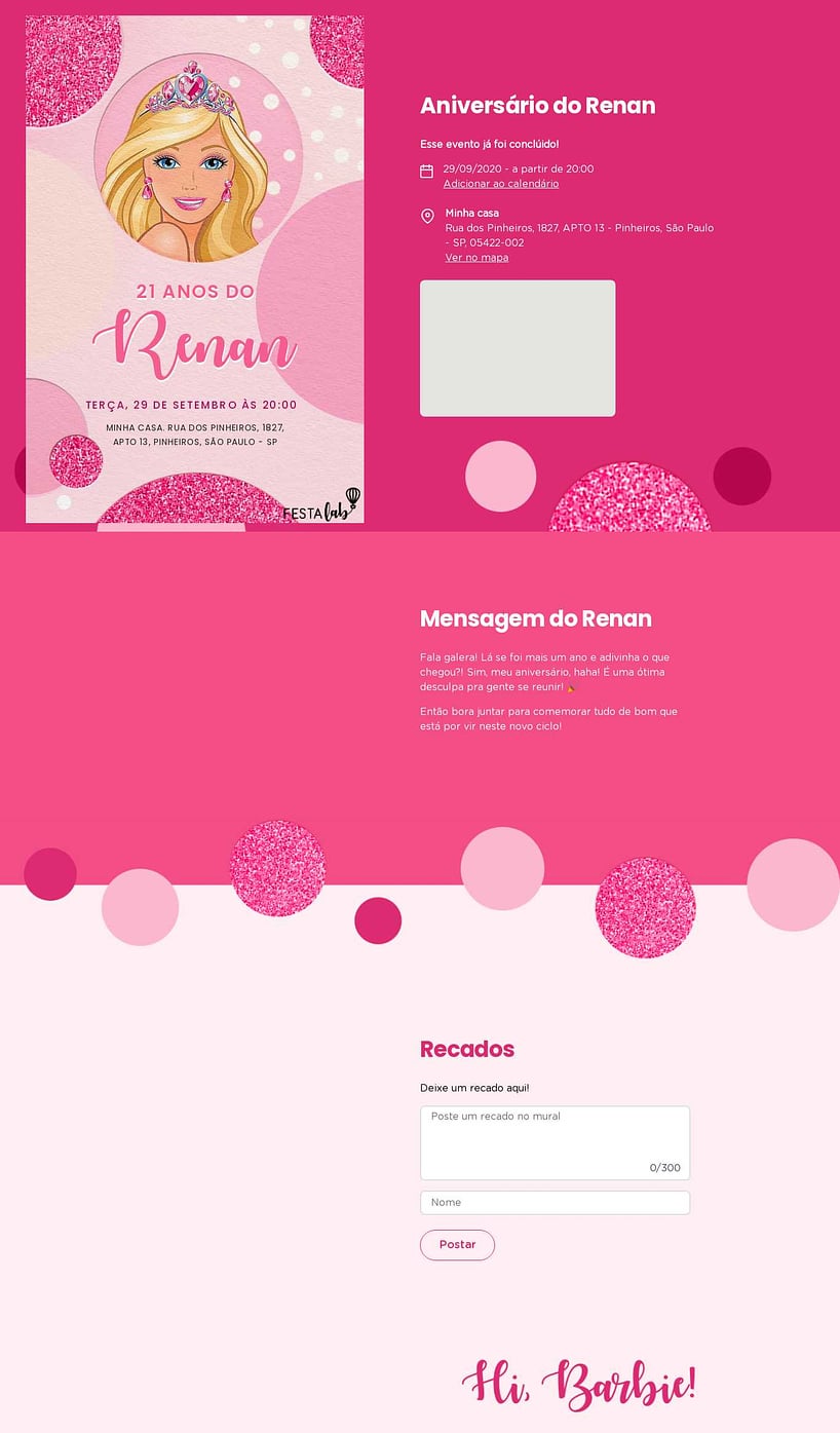 Convite online de aniversário - Brilho Rosa da Barbie| FestaLab