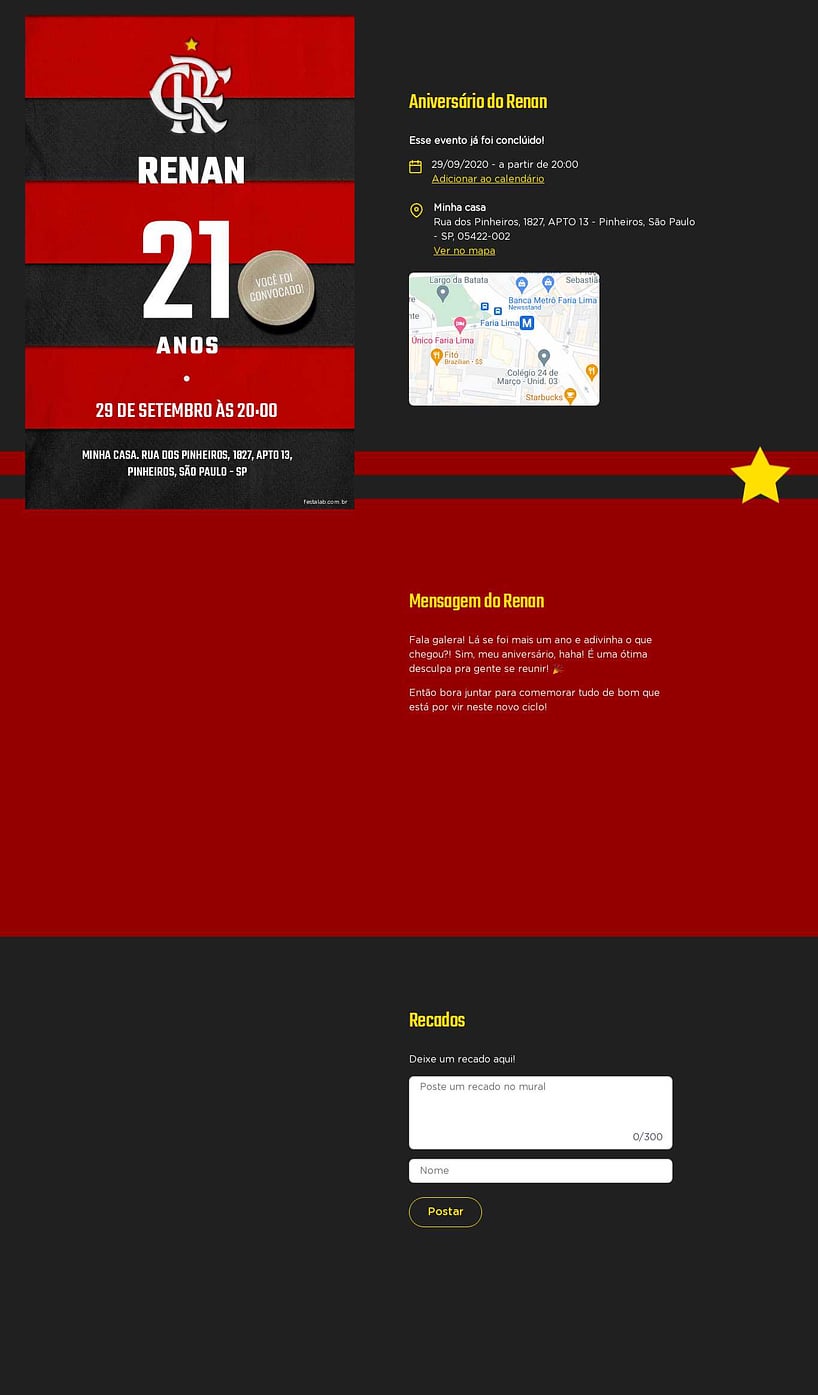 Convite online de aniversário - Camisa CRF| FestaLab