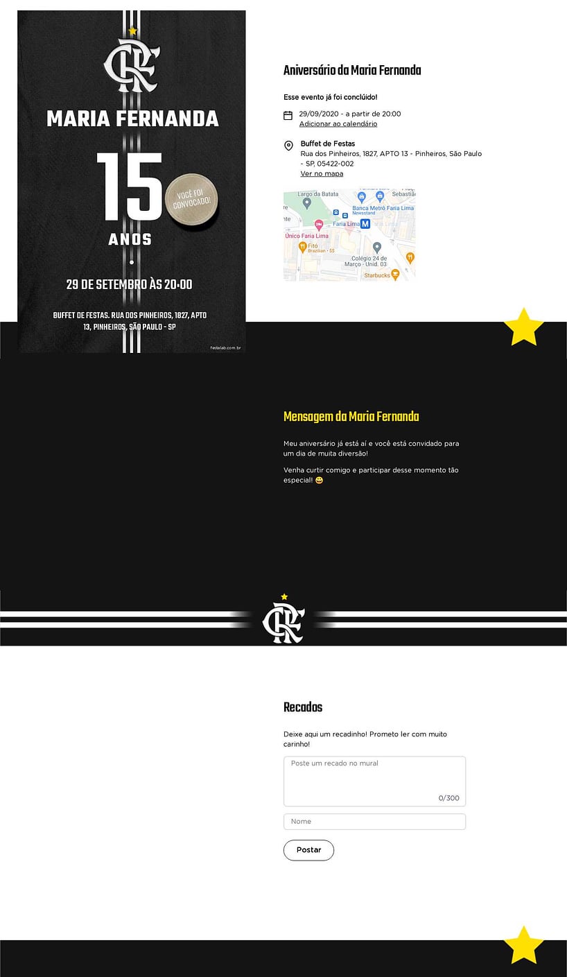 Convite online de aniversário - Camisa CRF Preta| FestaLab