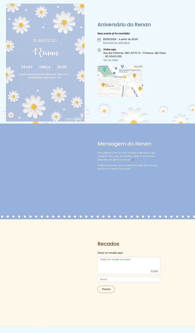 Convite online de aniversário - Campo Celestial de Margaridas Azuis| FestaLab