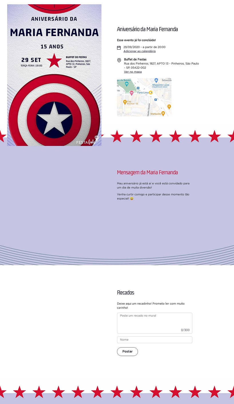 Convite online de aniversário - Capitão America claro| FestaLab