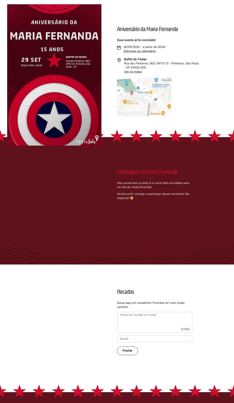 Convite online de aniversário - Capitão America vermelho| FestaLab