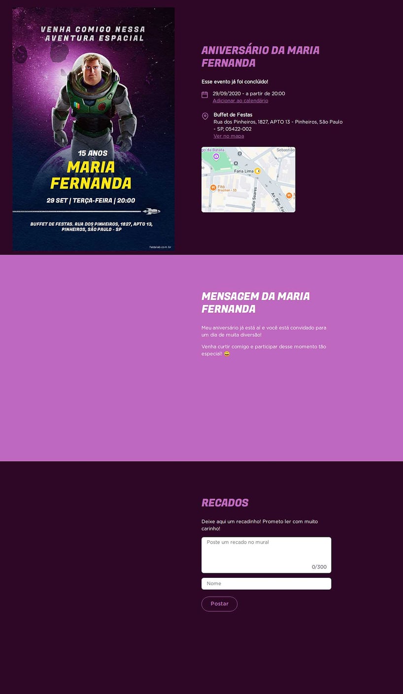 Convite online de aniversário - Capitão Lightyear Roxo| FestaLab