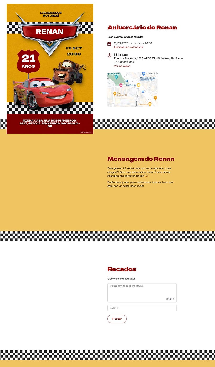 Convite online de aniversário - Carros amarelo| FestaLab