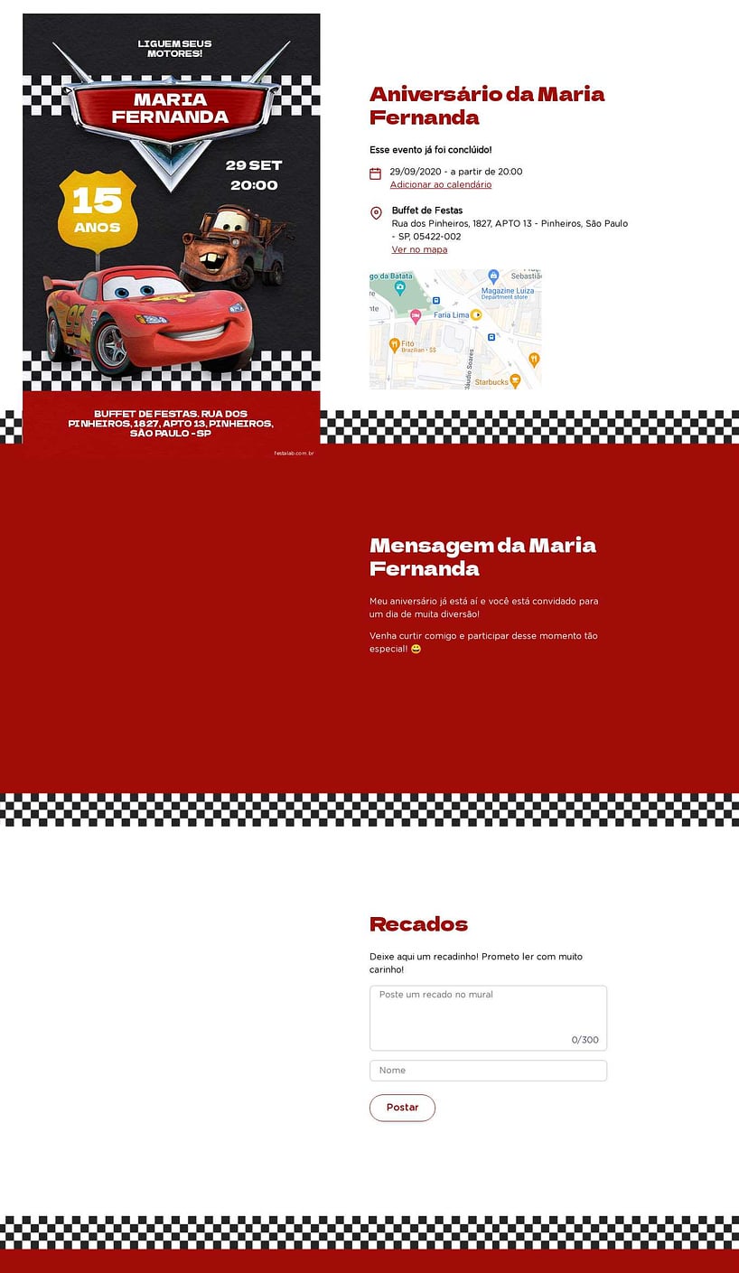 Convite online de aniversário - Carros preto| FestaLab