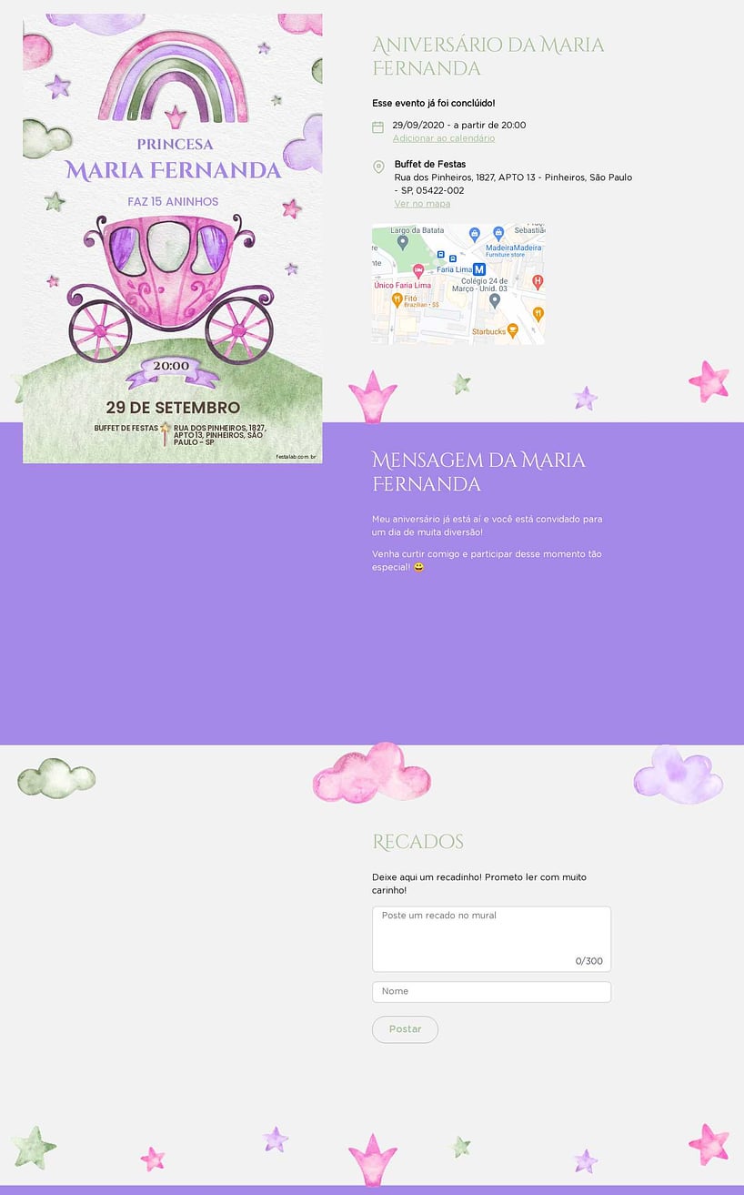 Convite online de aniversário - Carruagem Encantada lilás| FestaLab