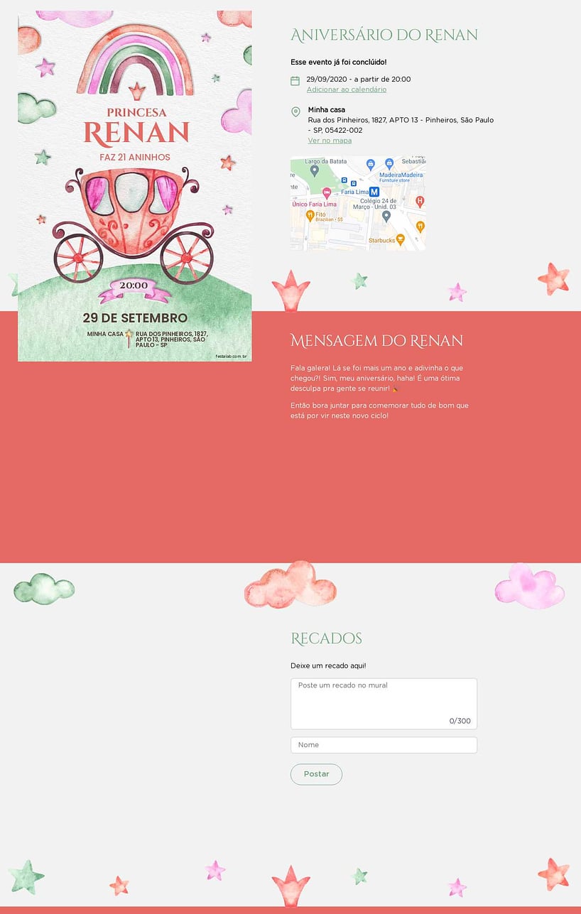 Convite online de aniversário - Carruagem Encantada vermelha| FestaLab