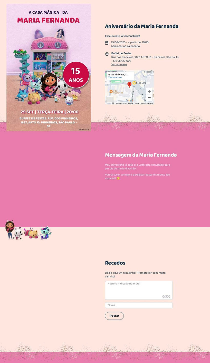 Convite online de aniversário - Casa Magica Rosa| FestaLab
