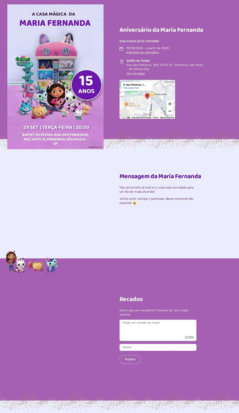 Convite online de aniversário - Casa Magica Lilás| FestaLab