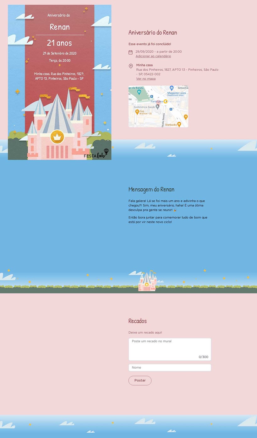 Convite online de aniversário - Castelo| FestaLab